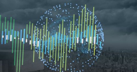 global data visualizations over city skylines - Download Free Stock Images Pikwizard.com