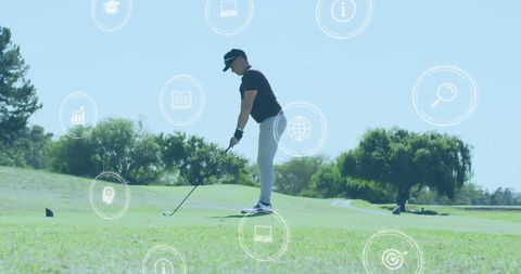 Golf Player Amidst Digital Interface with Business Icons - Download Free Stock Images Pikwizard.com