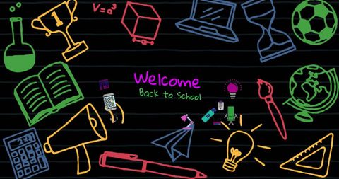 Colorful Back to School Icons on Black Blackboard - Download Free Stock Images Pikwizard.com