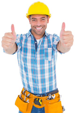 Smiling Repairman in Safety Gear Giving Thumbs Up Transparent Background - Download Free Stock Videos Pikwizard.com