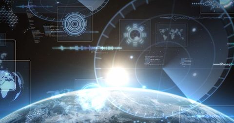 Technology Interface Overlaying Digital Earth at Sunrise - Download Free Stock Images Pikwizard.com