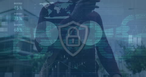 Businessman with Digital Data and Security Illustration