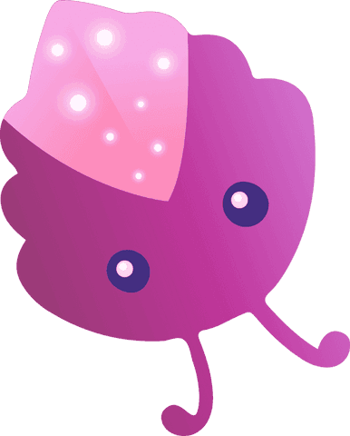 Whimsical luminous cartoon creature with sparkling features on a transparent background