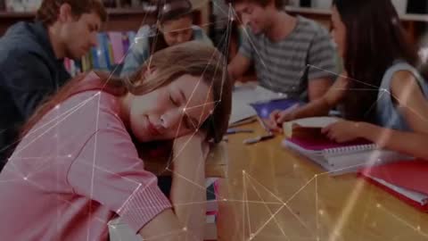 Teen Dozing During Study Session, Students Collaborating Background