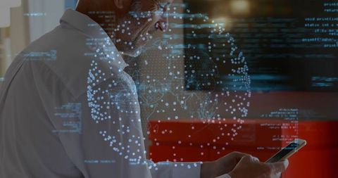 Professional Analyzing Digital Holographic Globe at Work