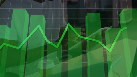 Positive Business Growth Display with Green Line Chart and Bar Graph