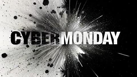 Cyber Monday Typographic Explosion Video — Monochrome Split-Screen Spark and Splatter