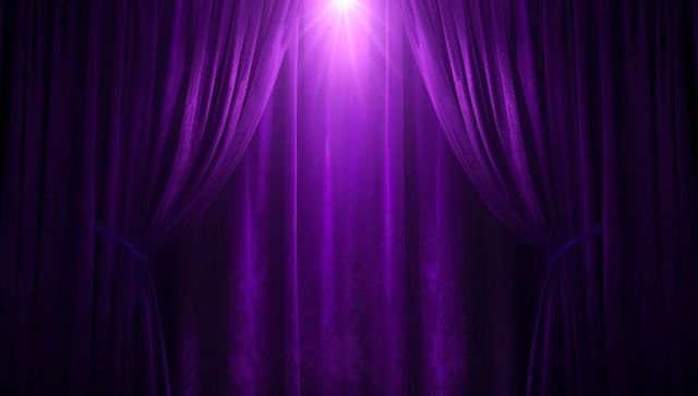 Elegant purple stage curtains with spotlight gloss