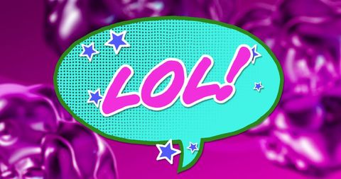 Retro lol speech bubble on vibrant purple background