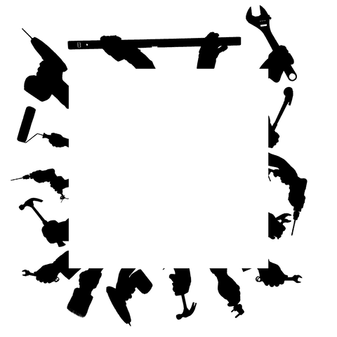 Hands holding tools on transparent background