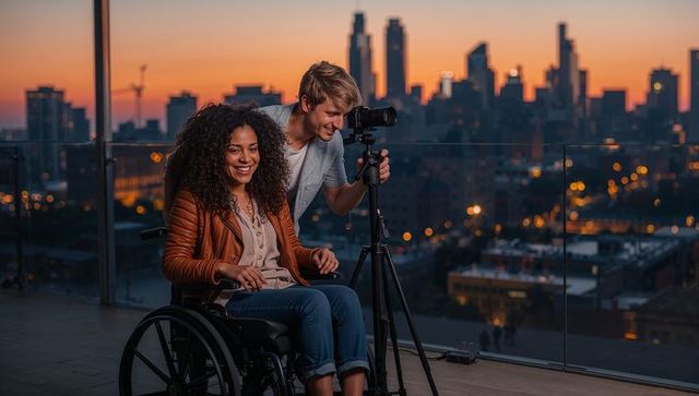Modern Rooftop Photography with Scenic Urban Skyline at Sunset