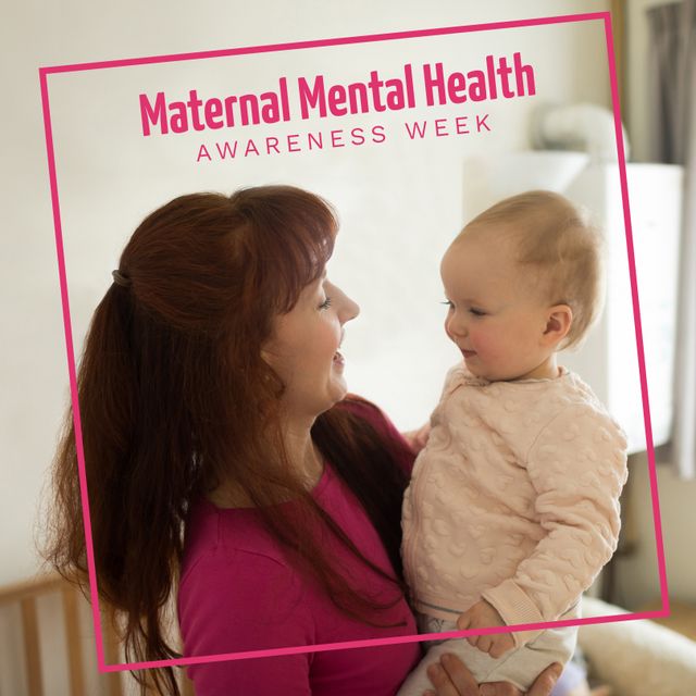 Mom holding baby, highlighting importance of maternal mental health. Ideal for awareness campaigns, mental health resources for new mothers, and parenting websites.