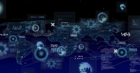 Futuristic Global Data Processing with Digital World Map Overlay - Download Free Stock Images Pikwizard.com