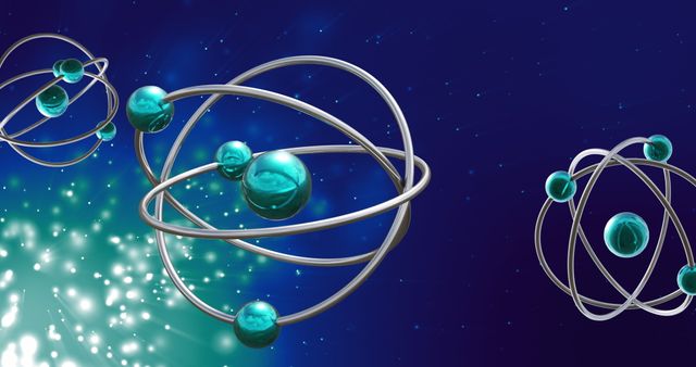 Dynamic Atom Models Spinning Against Blue Digital Background - Download Free Stock Images Pikwizard.com