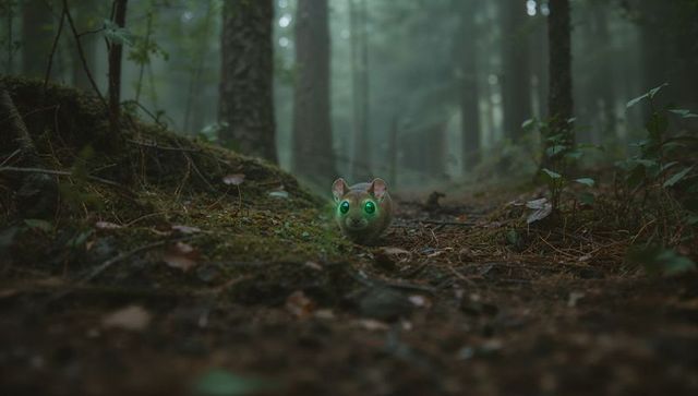 Mystical Green-Eyed Creature Roaming Enchanted Forest