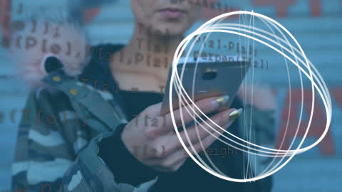 Data Processes Overlay on Woman Using Smartphone Technology