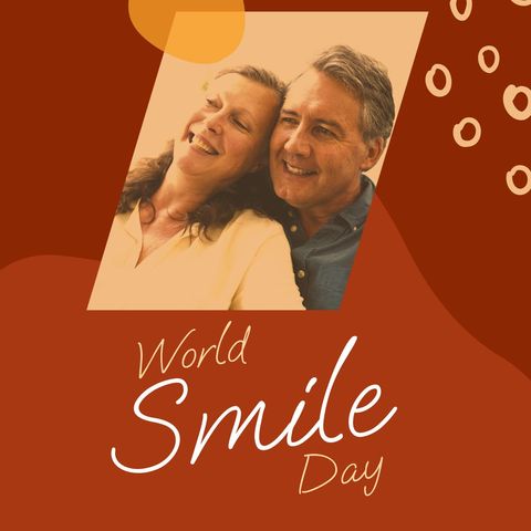 Smiling mature couple celebrating world smile day in warm tones