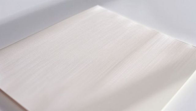 Minimalist workspace with blank rectangular sheet on white desk