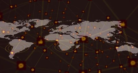 Global Network of Digital Icons on World Map Background - Download Free Stock Images Pikwizard.com