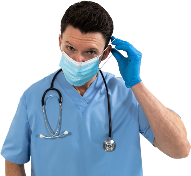 Transparent Image of Male Health Worker Adjusting Surgical Mask - Download Free Stock Videos Pikwizard.com