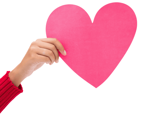 Hand Holding Pink Heart Cutout on Transparent Background