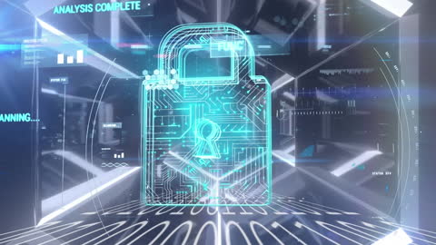 Futuristic Cybersecurity Padlock with Digital Data Streams