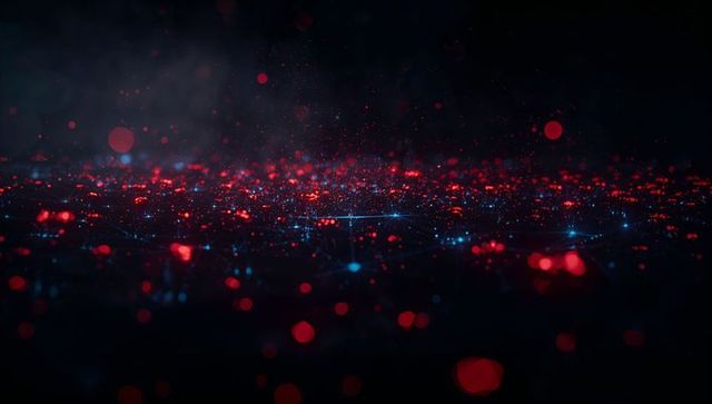 Futuristic Network with Glowing Particles and Blue Sparks