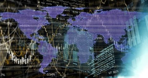 Futuristic World Map with Financial Data Analysis Overlay - Download Free Stock Images Pikwizard.com