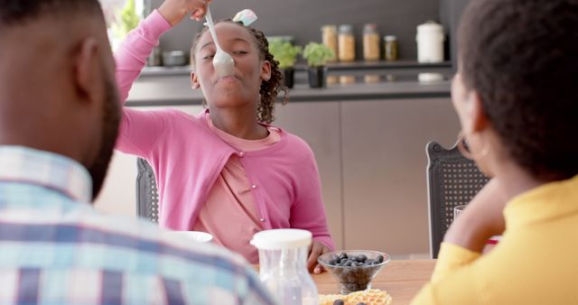 Family Enjoys Breakfast Together Around Table - Download Free Stock Images Pikwizard.com