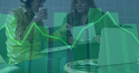 Collaborative Business Meeting with Financial Graph Overlay