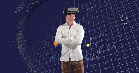 Businessman Experiencing Virtual Astronomy and Mathematical Concepts - Download Free Stock Images Pikwizard.com