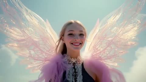 Smiling Model Revealing Fantasy-Inspired Choker and Wings