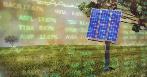 Solar Panel Overlayed With Financial Data for Sustainable Energy Concepts