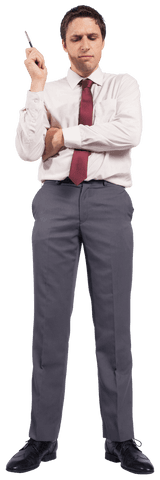 Worried Caucasian Businessman Holding Pen Transparent Background