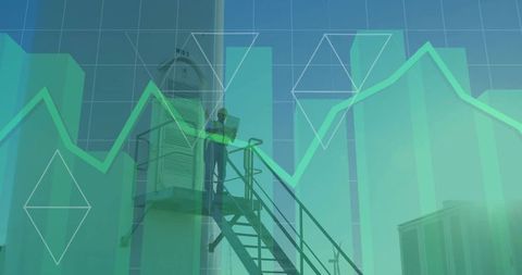 Engineer analyzing hvac systems with digital analytics overlay