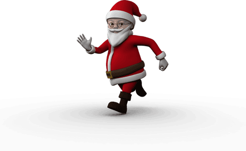 Running Santa Claus in Traditional Christmas Outfit on Transparent Background