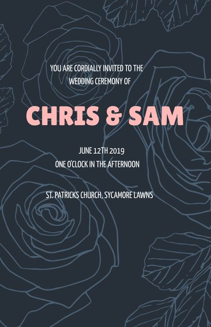 Elegant Deep Blue Wedding Invitation with Pink Rose Designs - Download Free Stock Templates Pikwizard.com