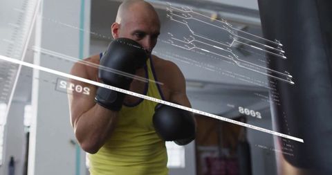 Boxer Training with Digital Fitness Metrics Display