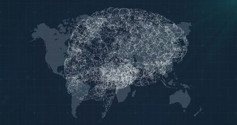 Digital Brain Illustration Over World Map Grid with Connected Dots - Download Free Stock Images Pikwizard.com