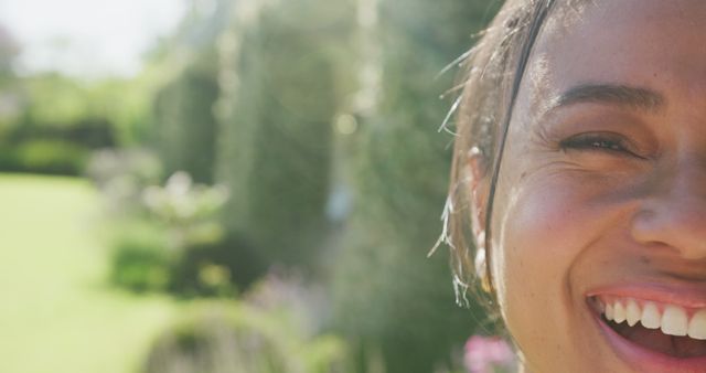 Close-Up of Smiling Woman on Sunny Day Outdoors - Download Free Stock Images Pikwizard.com