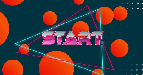 Retro Style Start Text with Neon Geometric Design