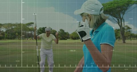 Golfing on Green Scene with Player Celebrating Win