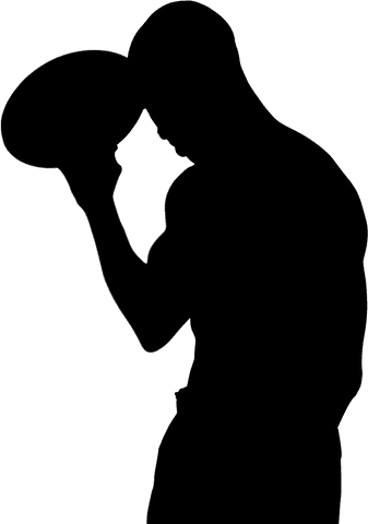 Transparent silhouette of athlete holding rugby ball in relaxed pose