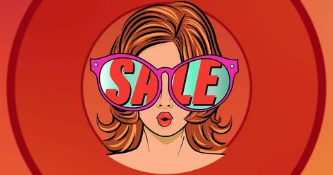 Retro Styled Woman Advertisement Sunglasses Featuring Sale Offer - Download Free Stock Images Pikwizard.com