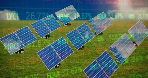 Solar Panels with Stock Market Data Representing Green Investments - Download Free Stock Images Pikwizard.com