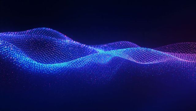 Vibrant neon wave mesh in digital cyberspace