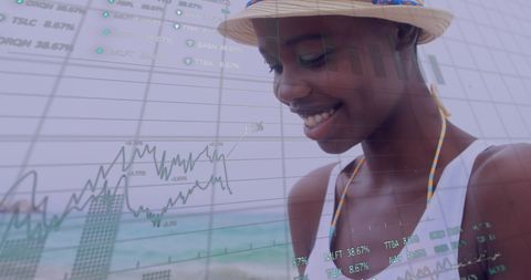 Businesswoman Analyzing Data on Smartphone with Overseas Background