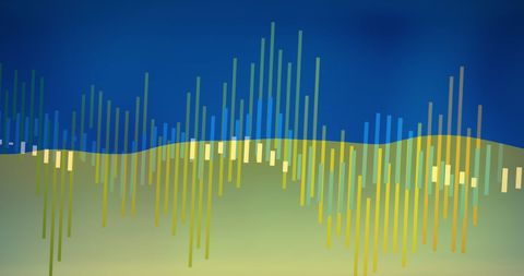 Economic growth trends over ukraine national flag background