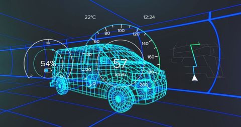 Futuristic Transportation Tech Display with 3D Van Model - Download Free Stock Images Pikwizard.com