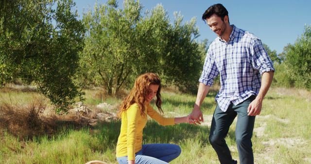 Young Happy Couple Enjoying a Day Outdoors in Nature - Download Free Stock Images Pikwizard.com